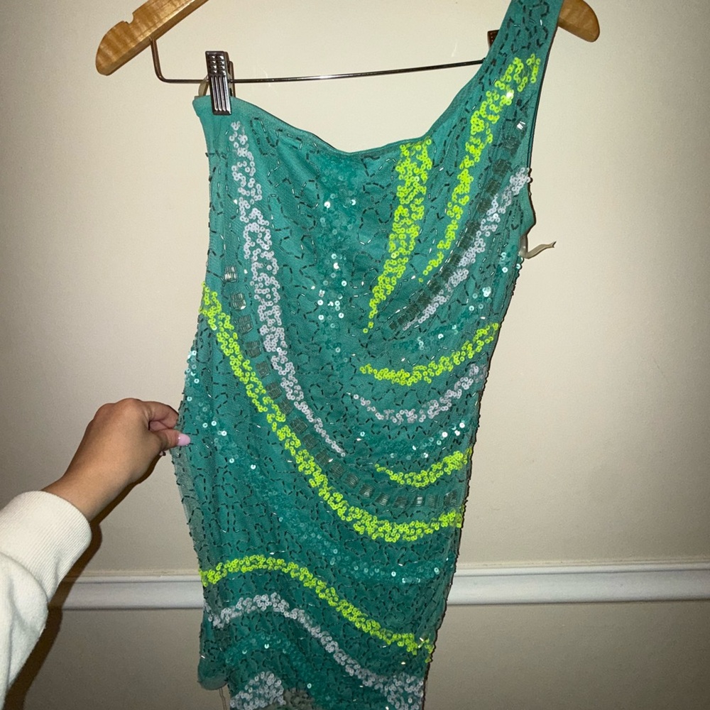 Rampage Teal and Silver One Shoulder Dress